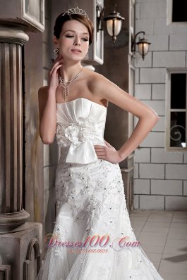 Handle Flowers Wedding Dress A-line Lace Overlay