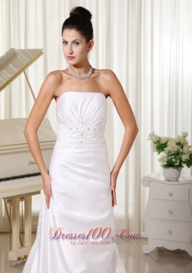 Ivory Wedding Gowns Appliques Strapless Custom Made Column