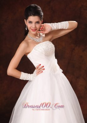 Bowknot Organza Strapless Garden Maternity Wedding Gowns