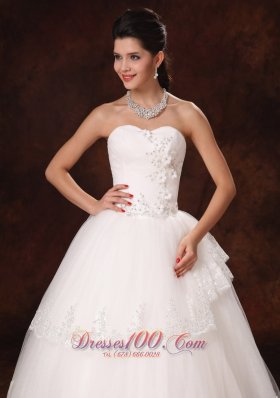 Designer Ball Gown Church Wedding Dress Appliques Tulle