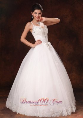 Spaghetti Straps Beaded Bowknot Wedding Dress Lace Tulle