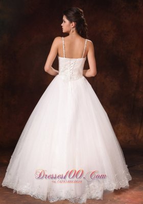 Spaghetti Straps Beaded Bowknot Wedding Dress Lace Tulle