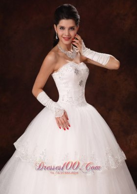 Lace Layer Crystal Sweetheart Church Wedding Dress Custom