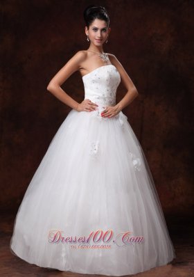 Crystal Tulle Wedding Dress Floor-length A-Line Flowers