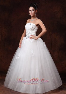 Crystal Tulle Wedding Dress Floor-length A-Line Flowers