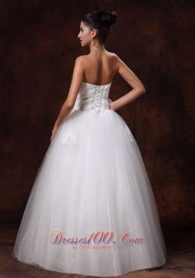 Crystal Tulle Wedding Dress Floor-length A-Line Flowers