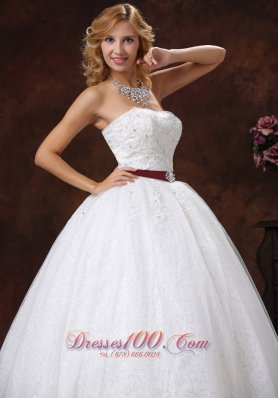 Lace Beading Decorate Ball Gown Wedding Dress Colored