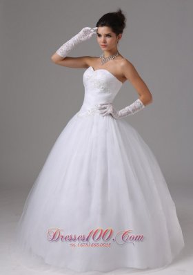 Tulle Ball Gown Wedding Dress Appliques Ruch Sweetheart