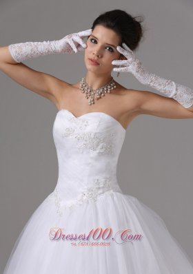 Tulle Ball Gown Wedding Dress Appliques Ruch Sweetheart