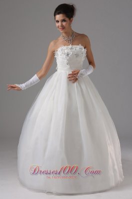 Strapless Tulle Appliques Wedding Dress Ball Gown