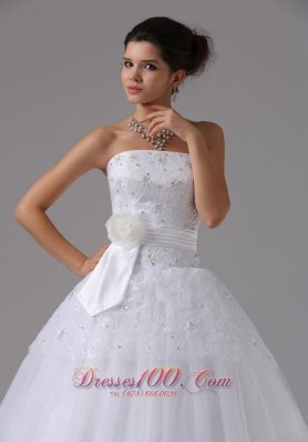 Floral Accent Wedding Dress Lace Bodice Sash Tulle