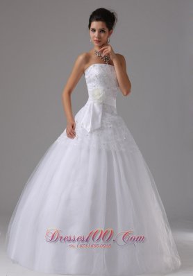 Floral Accent Wedding Dress Lace Bodice Sash Tulle