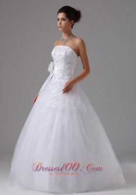 Floral Accent Wedding Dress Lace Bodice Sash Tulle