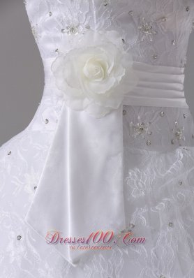 Floral Accent Wedding Dress Lace Bodice Sash Tulle