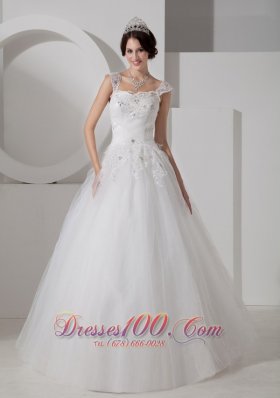 Straps Tulle Princess Bridal Gowns Beading Appliques
