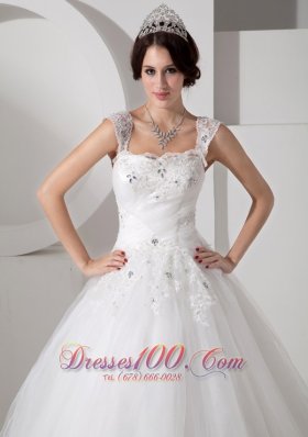 Straps Tulle Princess Bridal Gowns Beading Appliques