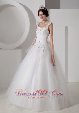 Straps Tulle Princess Bridal Gowns Beading Appliques