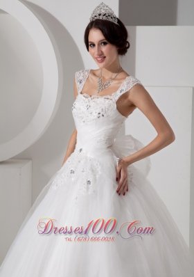 Straps Tulle Princess Bridal Gowns Beading Appliques