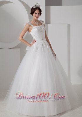 Straps Tulle Princess Bridal Gowns Beading Appliques