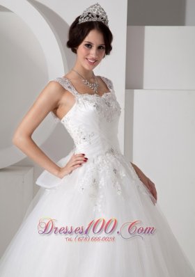 Straps Tulle Princess Bridal Gowns Beading Appliques