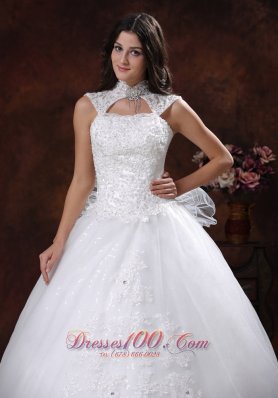 High Neckline Lace Bridal Gowns Chapel Train Lace Skirt