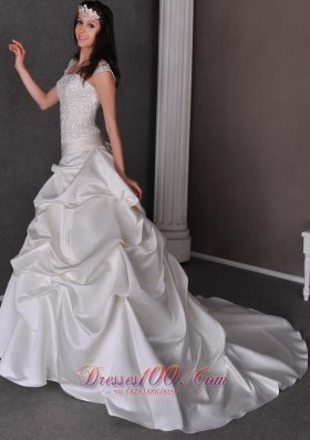 Straps Pick-ups Wedding Bridal Gowns Taffeta Appliques