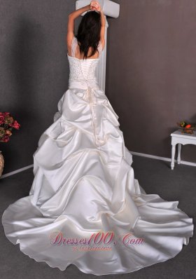 Straps Pick-ups Wedding Bridal Gowns Taffeta Appliques