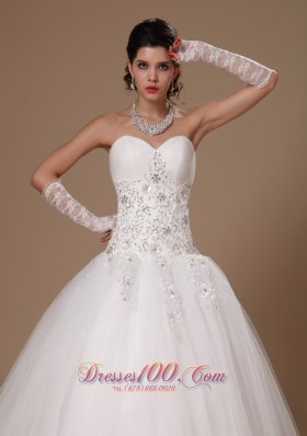 Appliques Crystal Church Wedding Dress for Custom Made