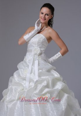 Sheath A-line Pick-ups Wedding Dress With Floral Sash