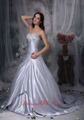 Silver Themed Wedding Dress Strapless Ruch Court Train