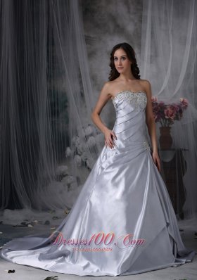 Silver Themed Wedding Dress Strapless Ruch Court Train