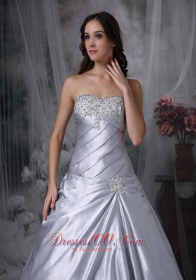 Silver Themed Wedding Dress Strapless Ruch Court Train