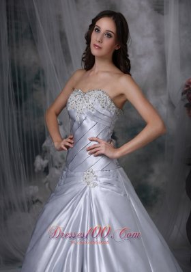 Silver Themed Wedding Dress Strapless Ruch Court Train