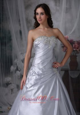 Silver Themed Wedding Dress Strapless Ruch Court Train