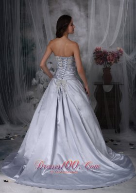 Silver Themed Wedding Dress Strapless Ruch Court Train