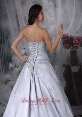 Silver Themed Wedding Dress Strapless Ruch Court Train