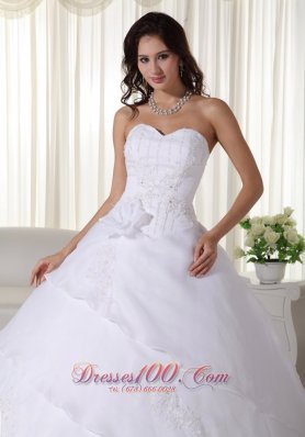 Beaded Organza Flower Sweetheart Wedding Ball Gown