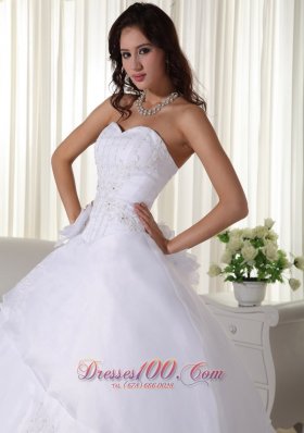 Beaded Organza Flower Sweetheart Wedding Ball Gown