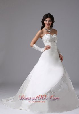 Sweetheart Satin Ball Gown Brush Wedding Dress Embroidery