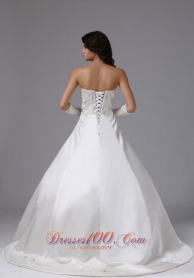 Sweetheart Satin Ball Gown Brush Wedding Dress Embroidery