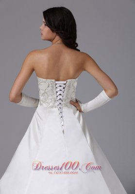 Sweetheart Satin Ball Gown Brush Wedding Dress Embroidery