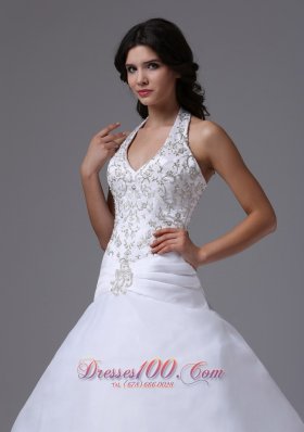 Halter Ball Gown Embroidery Brush Wedding Gowns