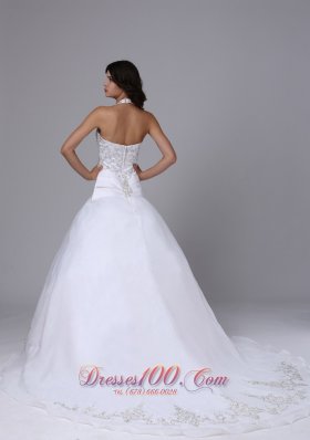 Halter Ball Gown Embroidery Brush Wedding Gowns