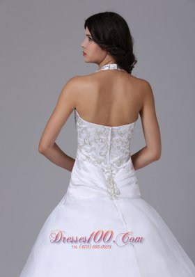 Halter Ball Gown Embroidery Brush Wedding Gowns