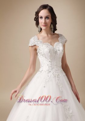 V-neck Ball Gown White Beading Wedding Dress