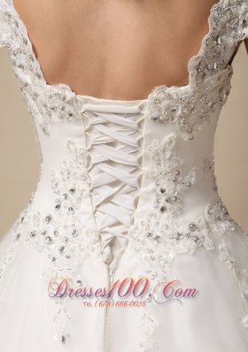 V-neck Ball Gown White Beading Wedding Dress