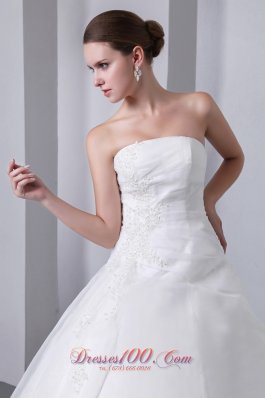 Appliques Organza Chapel Train Wedding Bridal Dress