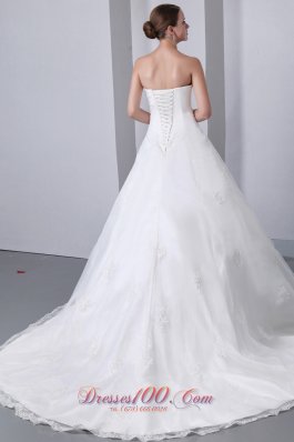 Appliques Organza Chapel Train Wedding Bridal Dress