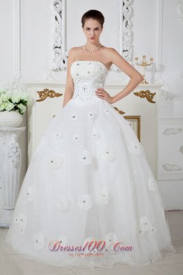 Tulle Strapless Ball Gown Beaded Wedding Dress