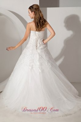 Chapel Train Wedding Dress Tulle Appliques Bridal Gowns